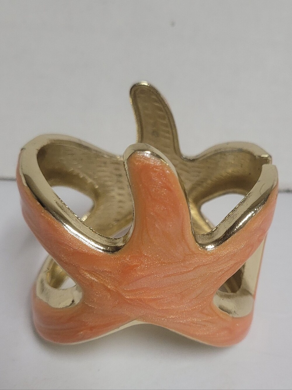Orange And Gold Enamel Star Fish Cuff Bracelet